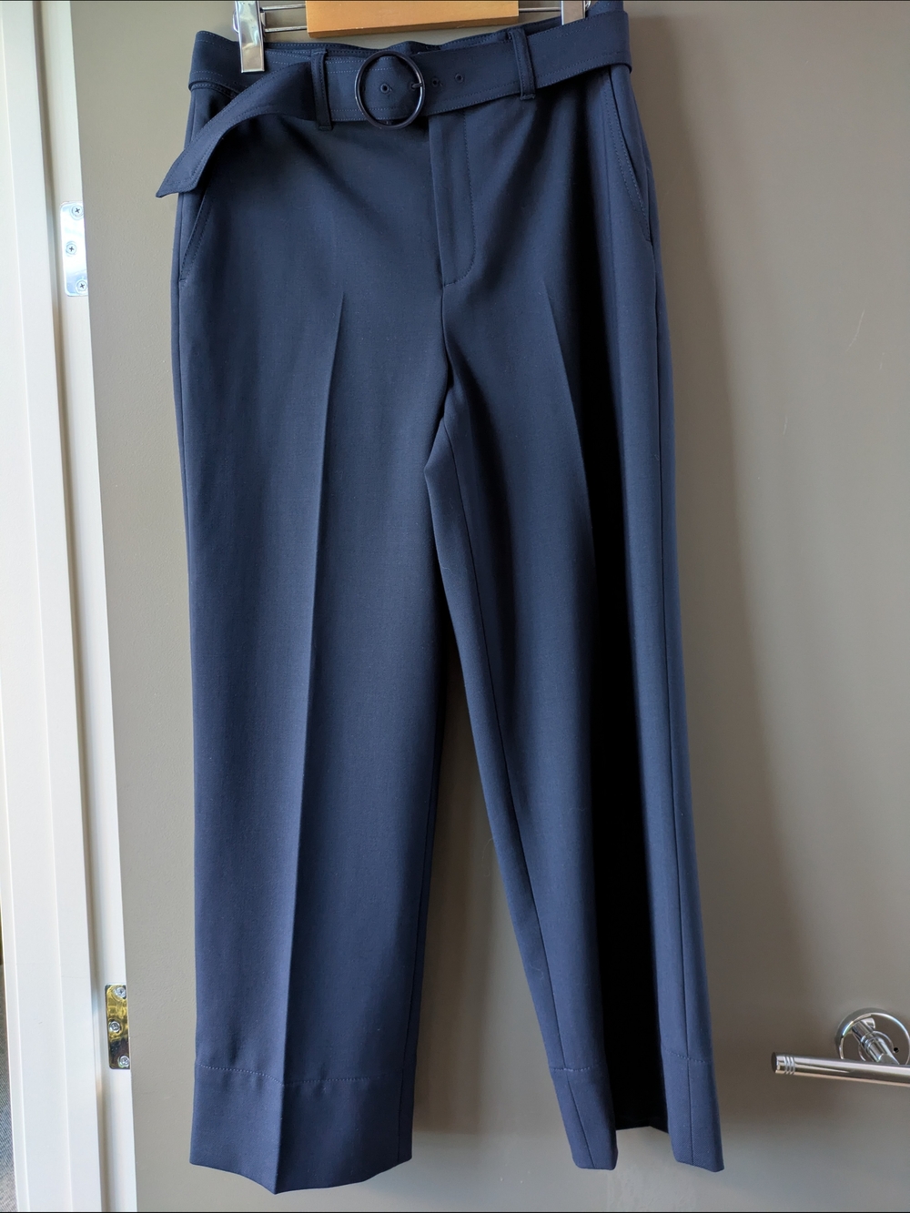 Club Monaco Navy Enamel Ring Belted Stretch Wool Dress Pants Trousers Size 6